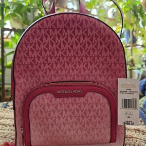 Michael Kors Pink MK Logo Backpack with Front Zip Pocket
